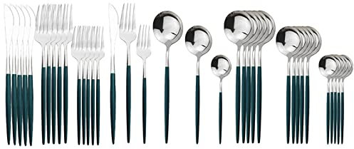 36 pièces/ensemble ensemble de couverts en or noir couteau fourchette cuillère ensemble de dîner cuisine miroir ensemble de vaisselle 304 ensemble de vaisselle en acier inoxydable (Color : 36Pcs Gree