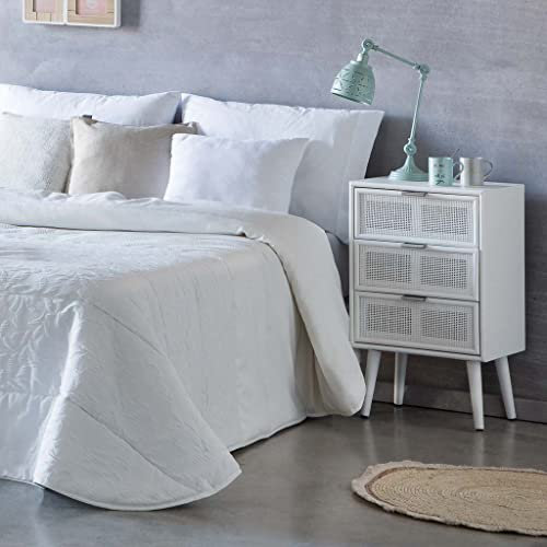 WANDERLUST DECO Mesita de Madera y Rejilla Lacado en Blanco con Tres Puertas