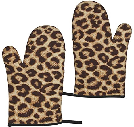 Heat Resistant Oven Gloves Sets Of 2 - Fun Leopard Print Printed Kitchen Non-Slip Microwave Oven Mitts 1 Pair For Baking Cooking Bbq
