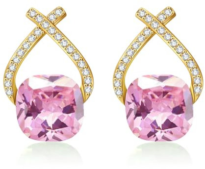 YONVUN Österreichische Kristall Tropfen Ohrringe Überzogen 18K/Rose Gold Zirkon Edelstein Birthstone Hängen Rubin Saphir Smaragd Silber Schmuck Geschenk für Frau Mutter Tochter Freundin