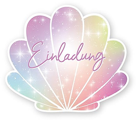 Friendly Fox 12 Muschel Einladungen mit Umschlag, Einladungskarten Kindergeburtstag Mädchen, Geburtstagseinladung Schwimmbad Aqua Park Meerjungfrau