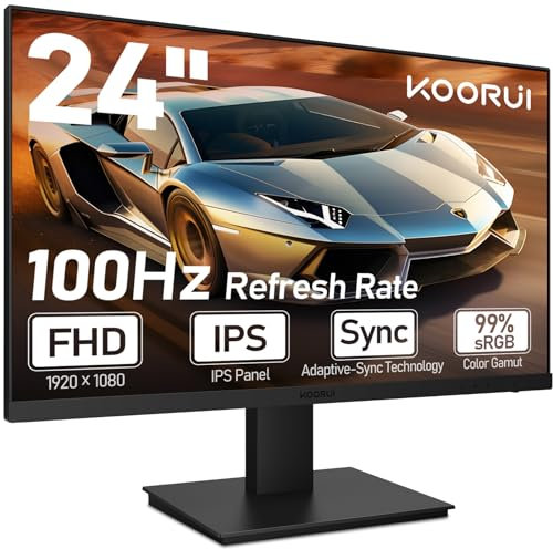 KOORUI Monitor 24 Pulgadas, Altavoz Integrado, 24 Pantallas Ordenador, IPS, Full HD (1920 x 1080), HDMI 1.4 (100Hz) & VGA(60Hz), VESA 75 x 75 mm, Adaptive Sync, FlickerFree Low Blue Light
