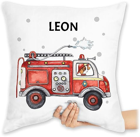 Kissen 40x40 Zierkissen - Feuerwehr Auto I Feuerwehrauto I 112 I Fire Truck I Löschfahrzeug - 40 x 40 cm - Weiß - kuschelkissen jugendfeuerwehr feuerwehrautos kissenhülle feuerwehrgeschenk motiv