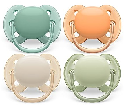 Philips Avent - Sucettes ultra-douces et souples pour bébés âgés de 0 à 6 mois, 0% BPA, avec étui de transport stérilisateur, Lot de 4 (modèle SCF091/35)