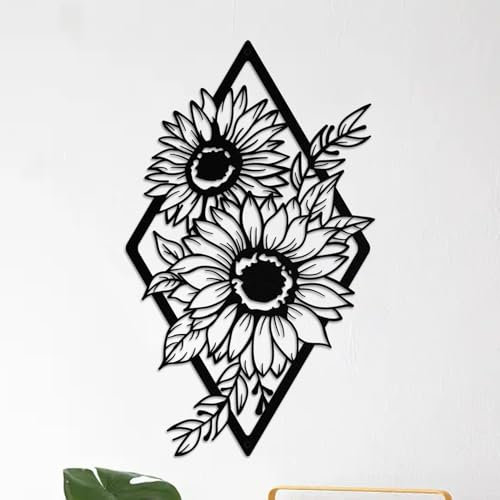 ruelen Metall Schwarzes Sonnenblumen Wanddekoration Blumen Boho Stil Wandkunst Modern minimalistisch Hängende Skulptur für Innen Wohnzimmer Schlafzimmer Badezimmer Küche Außen Garten 24x40cm