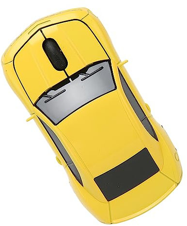 Jectse Sportwagen-Maus, Kabellose Maus, Sportwagen-Form, 1600 DPI, Rennwagen-Maus, Optische Maus mit 2,4 GHz USB-Empfänger, LED-Scheinwerfer, Laptop-Desktop-Computer-Maus (Gelb)