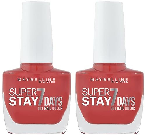 Maybelline New York Make-Up Superstay Nailpolish Forever Strong 7 Days Finish Gel Nagellack Passionate Red/Farblack mit ultra starkem Halt ohne UV Lampe in kräftigem Rot, 1 x 10 ml (Packung mit 2)