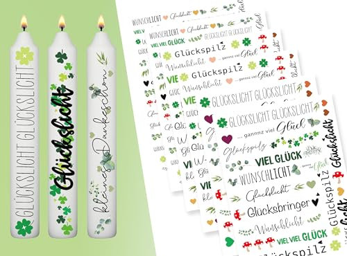 Sugeru® 6 X DIN A5 kerzenfolie(200+Muster), Kerzentattoo Wassertransferdruck | Wasserschiebefolie kerzen dekorieren| kerzenaufkleber sticker | Sprüche,ostern,Lieblingsmensch,Birthday (Glückslicht)