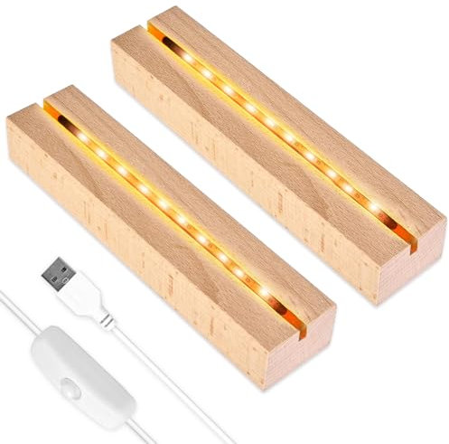 BNGXR Base de Exhibición de Luces LED, Soporte de Base con Luz LED, Base de Visualización de Luces LED, Base de Madera Iluminado Rectangular con USB para Placa Acrílica Placa de Cristal