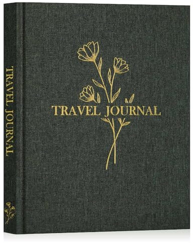 Lanpn Travel Photo Journal Notebook for Women Men, Linen Travel Log Diary Scrapbook Memory Book with Prompts, Anniversary Journals Traveling Gifts (Green, 110 Pages)