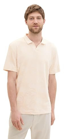 TOM TAILOR Herren Basic Jaquard Poloshirt mit Palmenmuster, beige palm jacquard design, XXXL