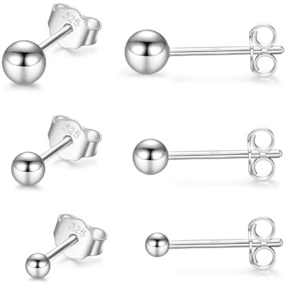 CERSLIMO Ohrstecker Silber 925 Set, Ohrringe Sterling Silber Stecker Ball Runde 2mm 3mm 4mm Klein Geschenke für Damen Frauen Herren Mädchen