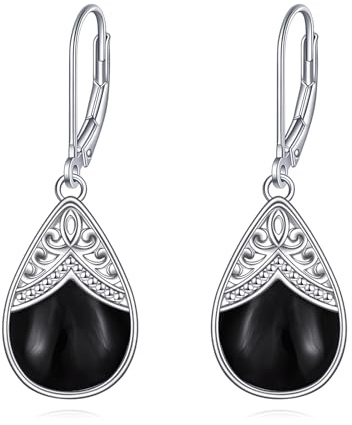 Schwarze Onyx Ohrringe 925 Silber Damen Filigran Hängend Ohrringe Schmuck Geschenke für Damen und Mädchen