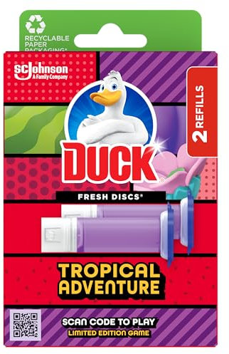 Duck Fresh Discs Toilet Cleaner Refill Twin Pack, Fights Stains That Harbour Germs, Prevents Limescale Build Up, Tropical Adventure, Pack of 1 (Total of 2 Refill Tubes)