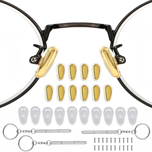 LRZCGB Silicone & Metal Core Air Chamber Eyeglass Nose Pads, Anti-Slip Screw-in Replacements (10 Pads)