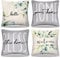 DakTou 4er Set Kissenbezüge 45 x 45 cm Grüne Eukalyptus Blättern Outdoor Kissen Kissenhülle Leinen Moderne Grau Sofakissen Dekokissen Home Bless Frühling Sommer Quadratische für Sofa Garten