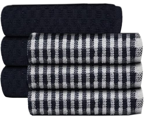 ZZZMRH 100% cotton Navy pack of 6 tea towells. Soft and absorbent Kitchen Cloth for Dish drying and New home essentials