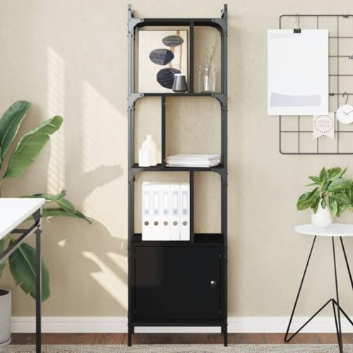 QJBSAVVA Bücherregal, Schmales Regal Wandregal Lagerregal Schwerlastregal Geeignet für Küche Schlafzimmer Arbeitszimmer Büro mit Tür Schwarz 44,5x30x154,5 cm Holzwerkstoff