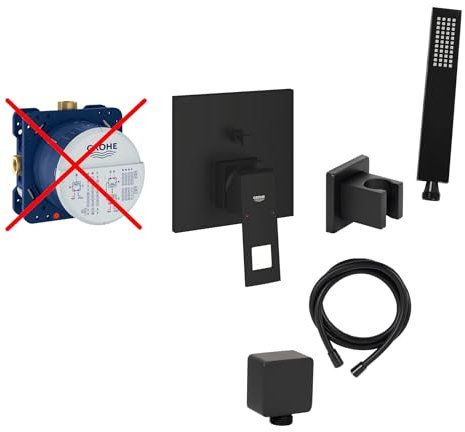 vanvilla Wannenset mit Unterputz Armatur Grohe Eurocube 2-Wege und vanvilla Handbrause, Wannen-SET GS10-ob schwarz matt