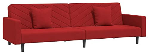vidaXL Schlafsofa 2-Sitzer, Sofa mit 2 Kissen, Schlafcouch für Wohnzimmer Heimkino Büro, Couch Sofabett Tagesbett Gästebett, Weinrot Samt