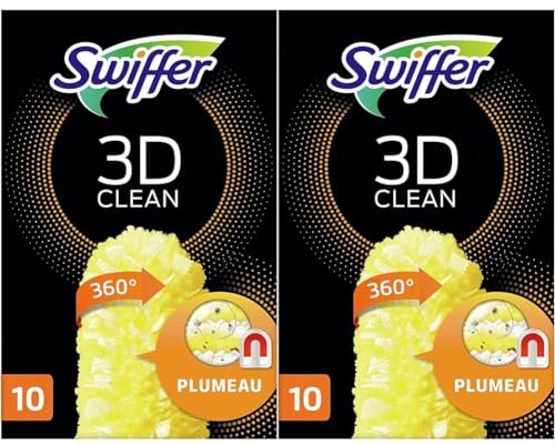 Swiffer Duster Plumeau 3D Clean, Pack de 10 Recharges, Attrape et Retient la Poussière, Nettoyage 360° (Lot de 2)