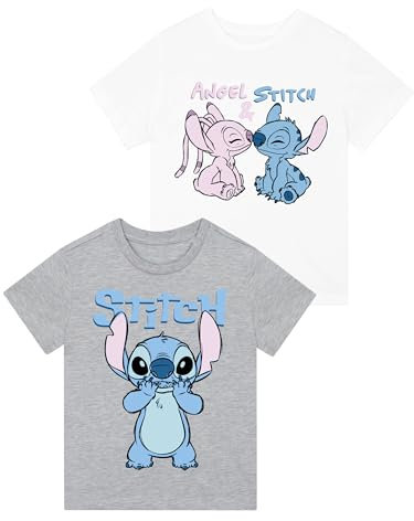 Disney Camiseta Stitch Niña | Camiseta Manga Corta Niña Paquete De 2 | Gris 5-6 años