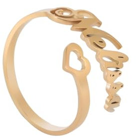 kkjoy Personalisierte Name Ring Edelstahl Customize Namen Versprechen Ring Einstellbare Paar Ring Familie Ringe Engagement Hochzeit Schmuck für Frauen Männer (Namensring 1 - Gold)