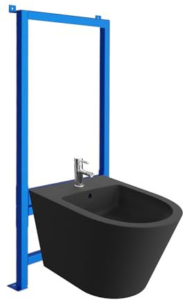 LAVITA Vorwandelement für Bidet LAV 500 + Wand-Bidet Galve Black Komplettset Wand-Hänge Bidet mit Hahnloch und Überlaufschutz aus Keramik WC Toilette Hygienisch und Pflegeleicht 35x51x34 cm