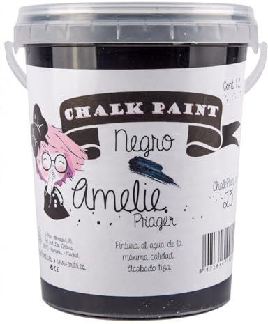 IberNorma Amelie Prager 1 Litro Pintura a la Tiza para muebles, Chalk paint para decoración y manualidades en madera 1L (25 Negro)