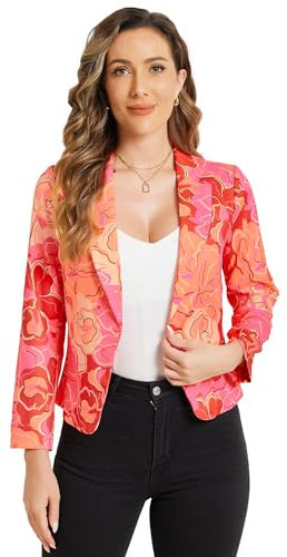 Allegra K Blazer Femme Imprimé Fleuri Veste de Costume d'affaires Décontracté à Revers Cranté Coupe Cintré Blazer de Bureau Floral Rose Vif-Floral XS