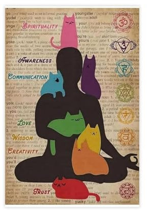 MOHTOY Yoga-Katze, 7 Chakren, Wissen, Retro-Poster, Leinwand-Poster, Wandkunst, Dekordruck, Bild, Gemälde für Wohnzimmer, Schlafzimmer, Dekoration, ungerahmt, 50 x 75 cm