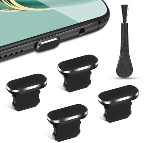 Teaaha 4 Stück Staubstecker Kompatibel mit Phone 14 13 12 X XS XR, Lightning Stöpsel Lightning Dust Plug, Staubschutzhülle mit Reinigungsbürste, Silikon Staubsteckerschutz Ladeanschluss (Schwarz)