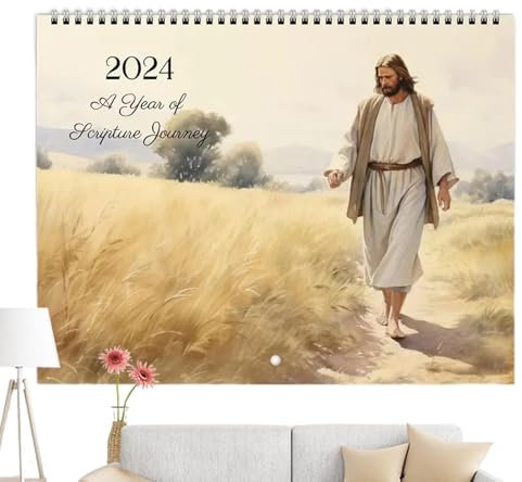 Vbnuyhim Jesus-Wandkalender 2024, Jesus-Kunst-Wandkalender | Jesus Posterkalender,2024 christlicher Glaube Jesus Monatswandkalender, Jesus Posterkalender, inspirierender Wandkalender, 11,4 x 8,3 Zoll