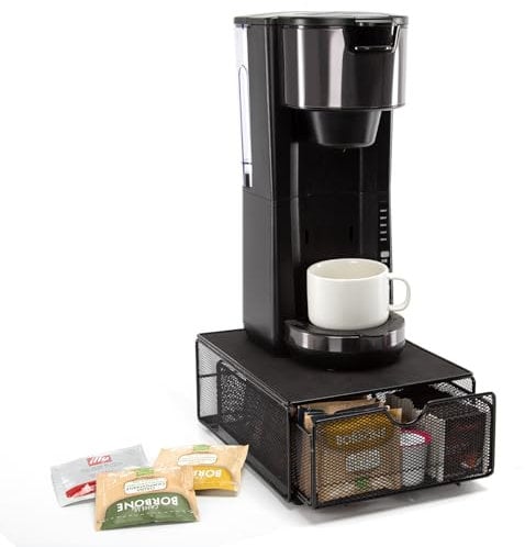 SYSYLY Organizer für Kaffeepads, Teebox, Teebeutel Aufbewahrung, Kaffeekapseln Halter Aufbewahrungsbox, Kaffee Kapselständer Kapseln Schublade aus Metall.