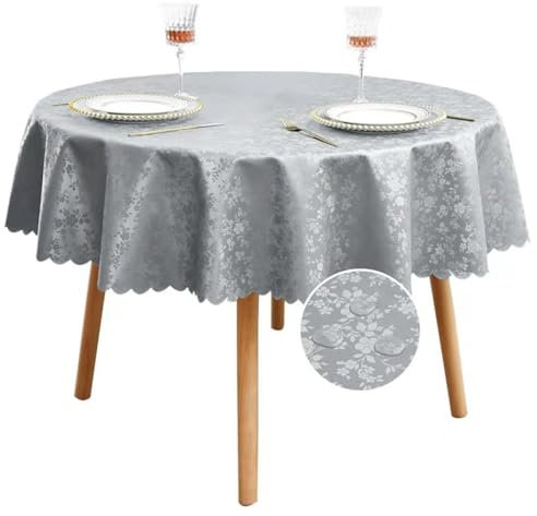 Romanstile Wachstuchtischdecke Tischdecke rund 160 abwaschbar 350GSM plastik Tischtuch hochwertig,wasserdicht für Party,Silvester,Outdoor,Neujahr,Gartentisch,Couchtisch,Draußen,Beistelltisch,Esszimmer