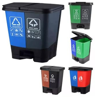 16L & 20L Double Compartment Recycling Food & Garden Kitchen Waste Bin | 40L Pedal Bin for Home, Bedroom, Bathroom & Kitchen (Blue & Green)