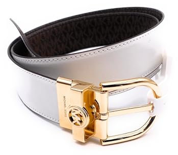 Michael Kors Gürtel I Damen I Echtes Leder I Größe L I 115cm lang mit Schnalle gemessen I 3,5cm breit I Wendegürtel/Reversible I Weiss-Braun I Women Belt4706