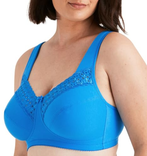 Miss Mary of Sweden - Broderie Anglaise, Non Wired Bras for Women, Everyday Bras, Comfortable Cotton, Supportive Full Coverage 46B Soft Aqua