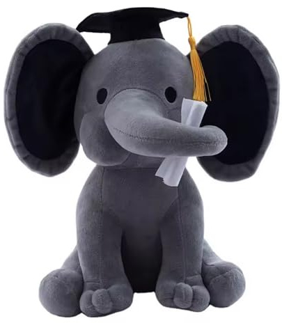 Tikwisdom Plüschtiere - Elefant, Abschluss Elefant mit Diplom Tasseled Hut, große Plüsch Elefant, Mädchen und Jungen Abschluss 25cm (Grau)