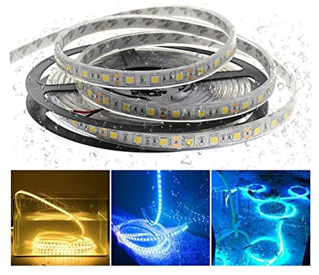 Luces para piscinas, luces para estanques, 5 m/lote, IP67, IP68, tira de LED impermeable 5050, tira de luz LED de seguridad para exteriores y subacuática, cinta flexible de 60 LED/m (blanco/blanco c