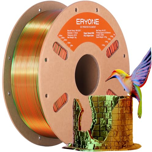 ERYONE High Speed Filament Silk Tricolor PLA 1.75mm +/- 0.03mm, Rapid PLA Filament, 3D Printing Filament, 30-500mm/s Hyper Speed Filament, 1kg (2.2LBS)/Spool, Orange Blue Green