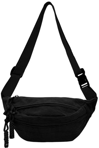 XSDSLS Bauchtasche Cord Umhängetasche Damen Hüfttasche Cord Crossbody Bag Gürteltasche für Outdoor Sport Reise Laufen Schule(Schwarz)