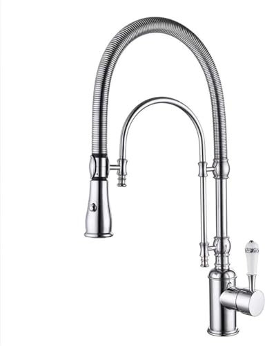 PENGKTXXY Grifo de Cocina de latón con rociador desplegable de Modo Dual y manija única Grifo de Fregadero de Cocina con manija de Porcelana, Roma