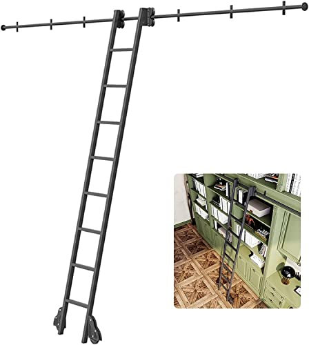 CHENRUIQI Schiebeleiter-Hardware-Kit Bibliothek Schiebetür-Kit für Scheunen, 200 cm 300 cm 4 m 5 m 6 m | Schiebeleiter-Schienen-Kit, Rundrohr-Mobilleiter-Schiene für Zuhause/Innenbereich/Dac