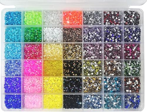 42 Farbe Strasssteine für Nägel, BetterJonny Strasssteine zum Basteln 3mm Nail Art Strasssteine Flatback Edelsteine Runde für DIY Handwerk Nägel Kleidung