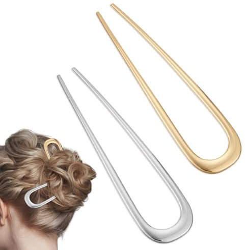 Hanyousheng 2Pcs Épingle à Cheveux Françaises en Méta, de U Fourchette à Cheveux Chignon pour Cheveux Épais, Épingles à Cheveux Françaises, De Cheveux Pince, pour Femmes Filles Accessoires de Coiffure