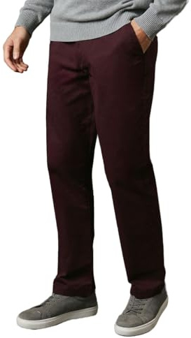 Maine Burgundy Premium Chino Trousers, 34R, Burgundy