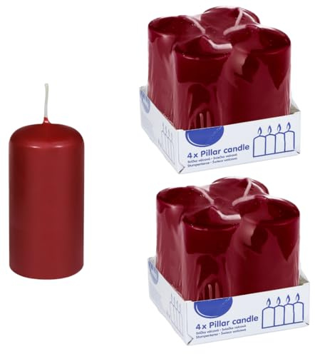 DeinPack 8 Stumpenkerzen bordeaux HORECA | Ø 4 x 8 cm | Brenndauer: ca. 10 Stunden | Hochwertige Stumpenkerze | Adventskerzen | für Gastronomie, Hotels, Kirchen- Hochzeiten & Feierlichkeiten