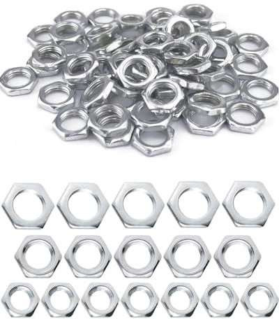 MYGLOAR 90 pcs a la venta tuercas hexagonales M8/M10/M12 tuercas de rosca fina tuercas hexagonales galvanizadas planas tuercas roscadas adecuadas para lámparas de muebles de cocina de baño plateadas