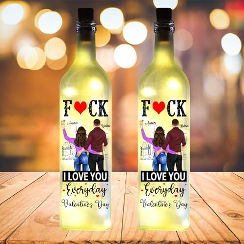 BFHEFGSUU Personalised Couple Portrait Bottle Lamp Custom Name I Love You Everyday Valentine's Day Romantic Bottle Lamp Gift for Wife Husband Couple Birthday Anniversary (Style 1)